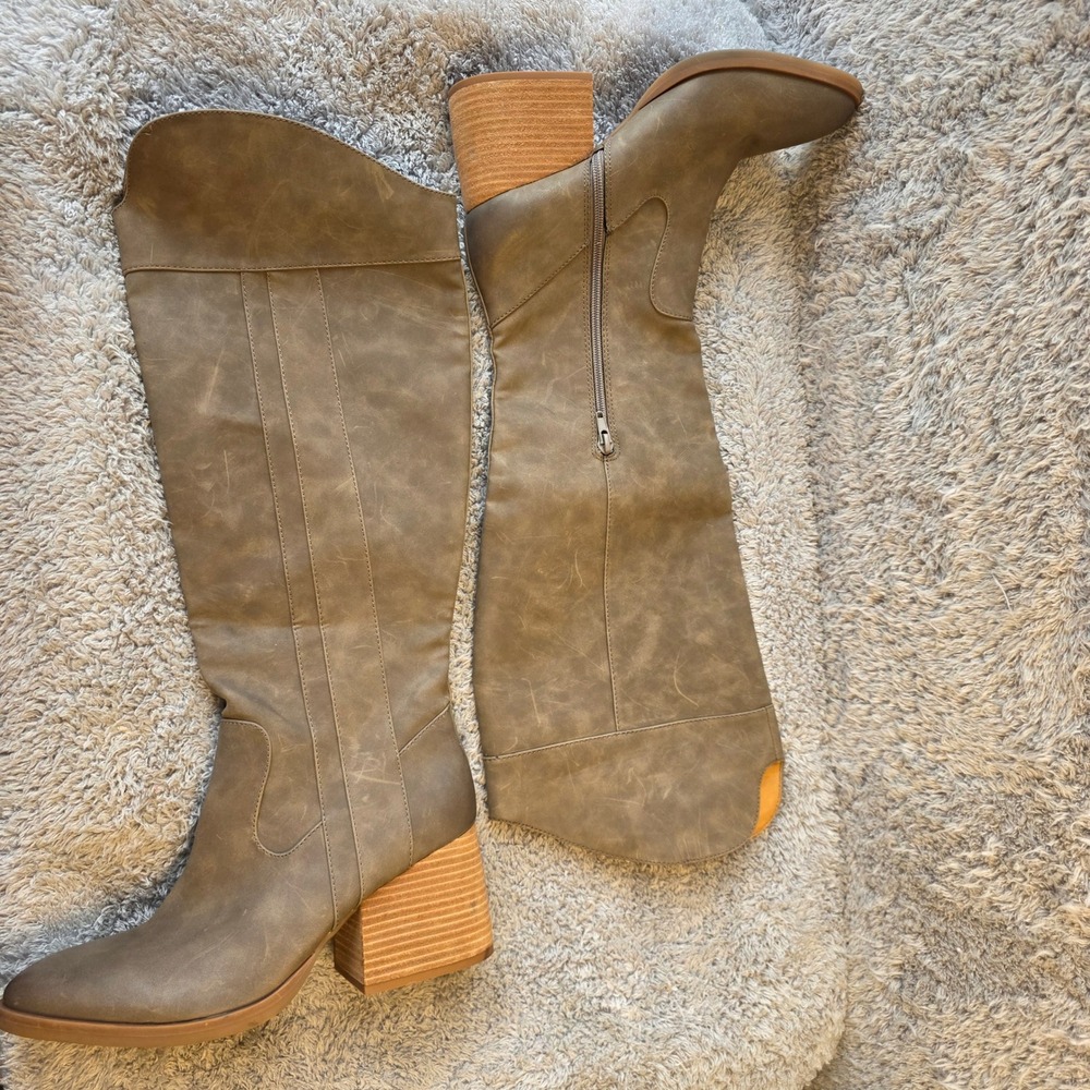 Kork-Ease Women Avril Gray Taupe Knee High Suede Leather Block Heel Boots 9M NEW - Picture 2 of 9